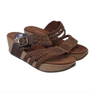 White Mountain Chantilly Braided Brown Leather Wedge Sandel Size 9